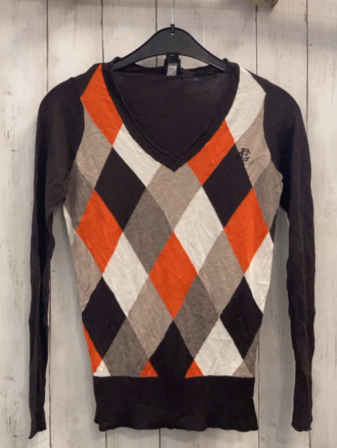 Esprit  Pullover  Gr. 152  braun bige weiß orange Rauten Strick 