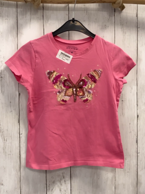 Review  T-Shirt  Gr. 128  pink Schmetterling mit Steinen und Pailewtten 