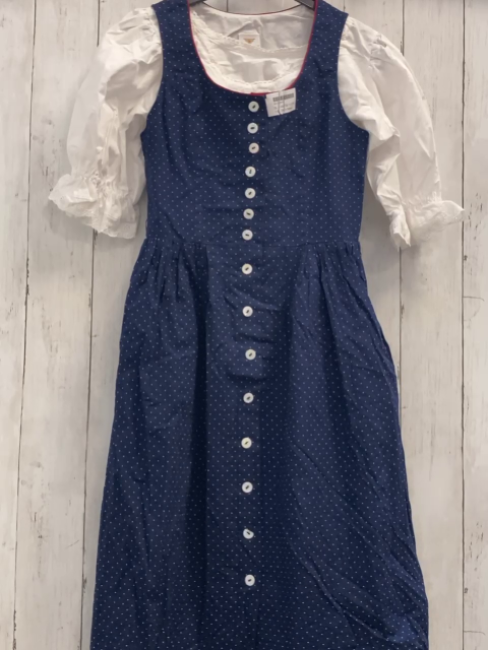 2tlg H.Moser  Trachtenkleid + Sommerbluse  Gr. 146/152  blau weiße Punkte + weiß 