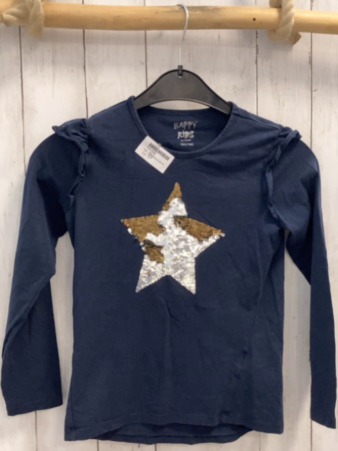   Langarmshirt Gr. 134/140  blau Pailettenstern Rüschen an den Schultern 