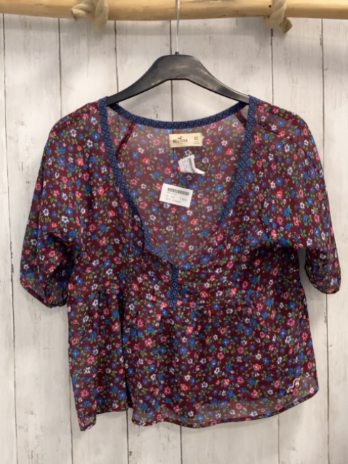Hollister  Sommverbluse  Gr. 152  bodeauxrot  bunte Blumen 