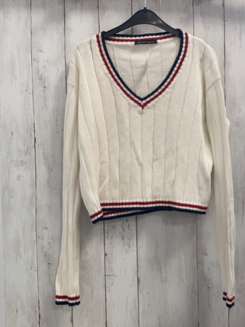 Brandy Melville  Pullover  Gr. 158/164  weiß Rippen Strick blau weiß roter Streifenbund 