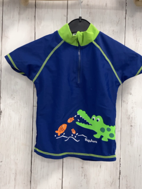 Playshoes  UV-Schutzshirt  Gr. 86  blau Krokodil + Fische hellgrüner Bund + Nähte 