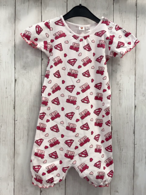  Playsuit Gr. 98  weiß pink rosa Schrift Supergirl