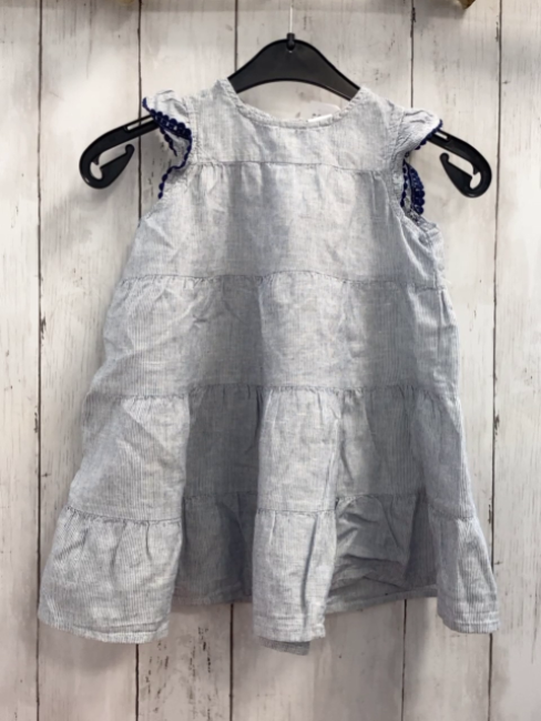 H&M Kleid  Gr. 92  grau hellgraue Streifen blauer Bommelbund 