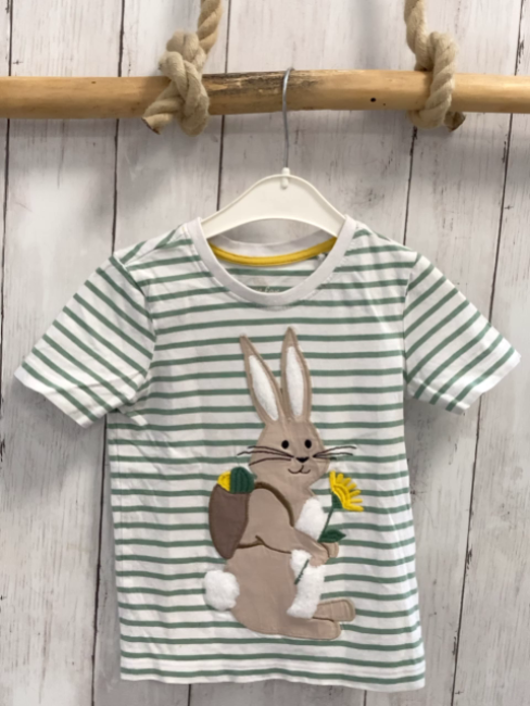  T-Shirt Gr. 104  weiß grüne Streifen hae 