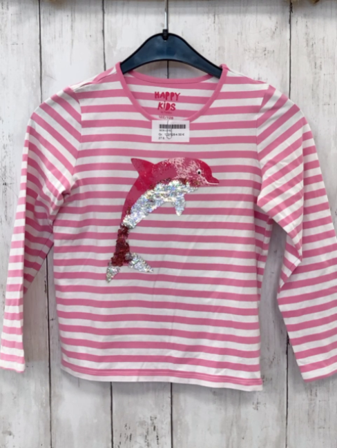   Langarmshirt Gr. 122/128  rosa weiße Streifen Delfin mit Pailetten 