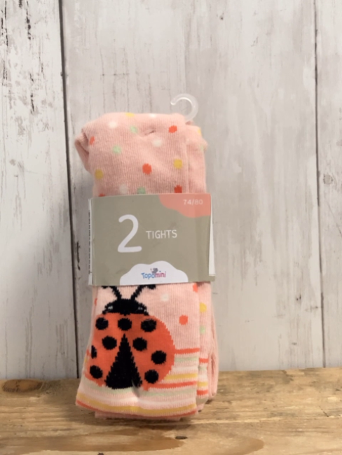 2tlg  Strumpfhosen  Gr. 74  rosa mit Streifen Punkten Käfer 