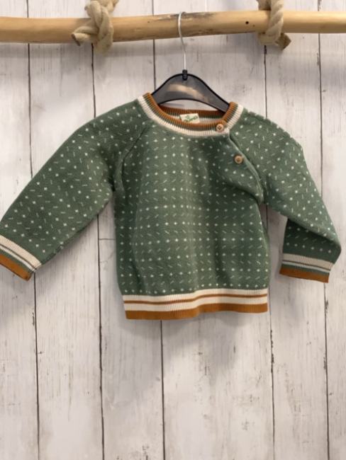Alana  Pullover  Gr. 86  oliv creme Muster creme ocker Streifenbund 