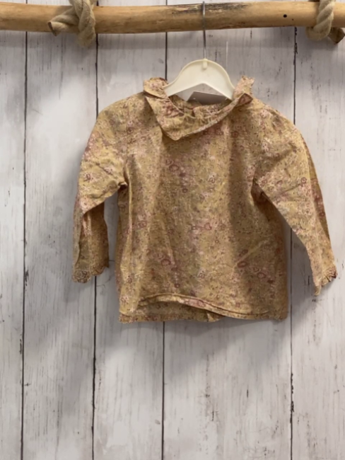 Bonpoint  Bluse  Gr. 74  ocker Blumen Rüschenkragen 