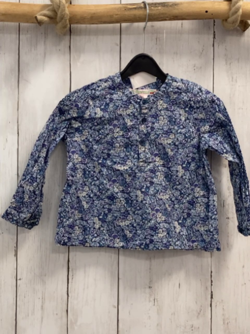 Bonpoint  Bluse  Gr. 80  blau hellblau weiße Blumen 