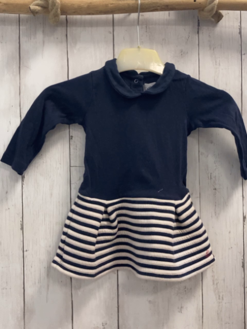 Petit Bateau  Kleid  Gr. 74  blaues Oberteil weiß blau gestreifter Rock 
