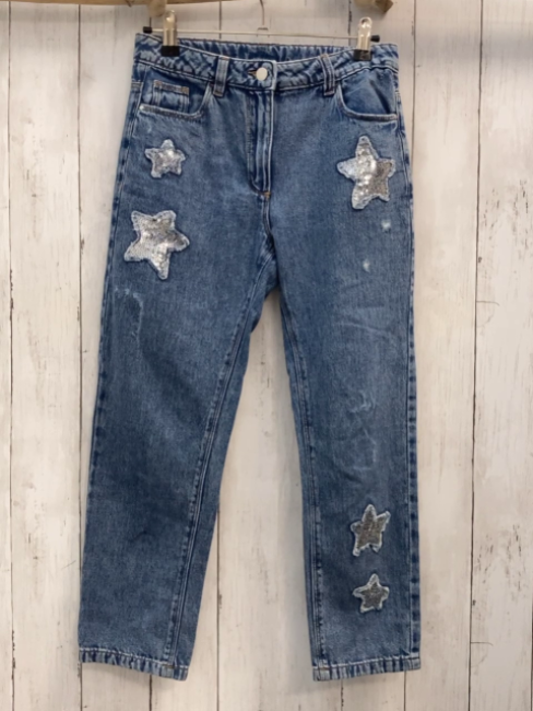 Next  Hose  Gr. 146  blau Jeans Sterne aus silber Pailetten 