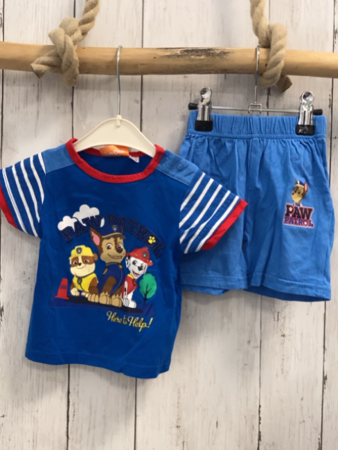 2tlg  T-Shirt + Shorts  Gr. 68  blau hellblau Paw Patrol blau weiß gestreifte Ärmel 