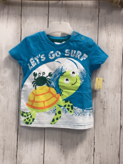 neu  T-Shirt  Gr. 74  hellblau Schildkröte Schrift 
