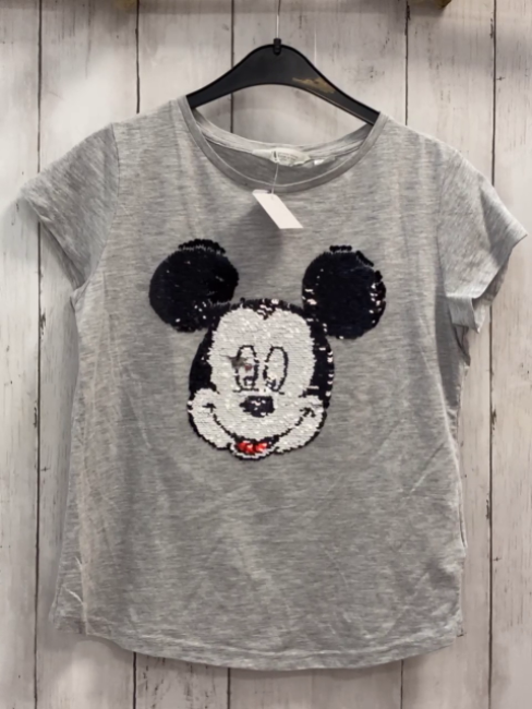 H&M  T-Shirt  Gr. 152  grau Pailetten-Mickey-Mouse Kopf 