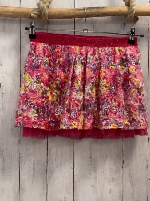 Justice  Rock Gr. 134/140  bunte Blumen mit silber Pailetten roter Glitzerbund 