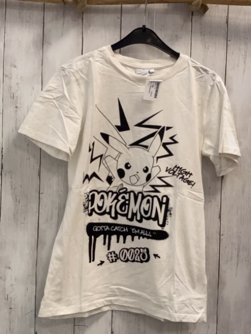 Pokemon  T-Shirt  Gr. 158  weiß schwarzer Druck Pikachu + Schrift 