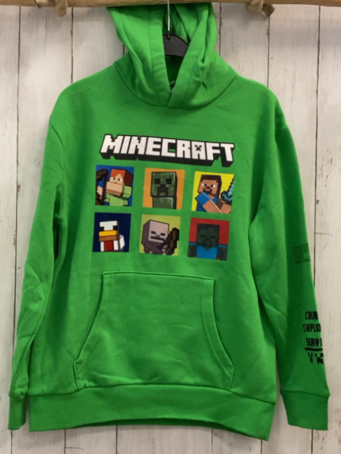 Minecraft  Pullover  Gr. 158/164  hellgrün Kapuze Figuren Schrift Bauchtasche 