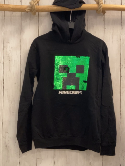   Pullover  Gr. 158  schwarz Kapuze Pailettenbild Minecraft 