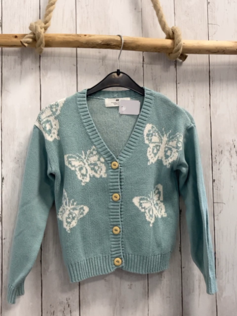 H&M Strickjacke Gr. 122  mint weiße Schmetterling