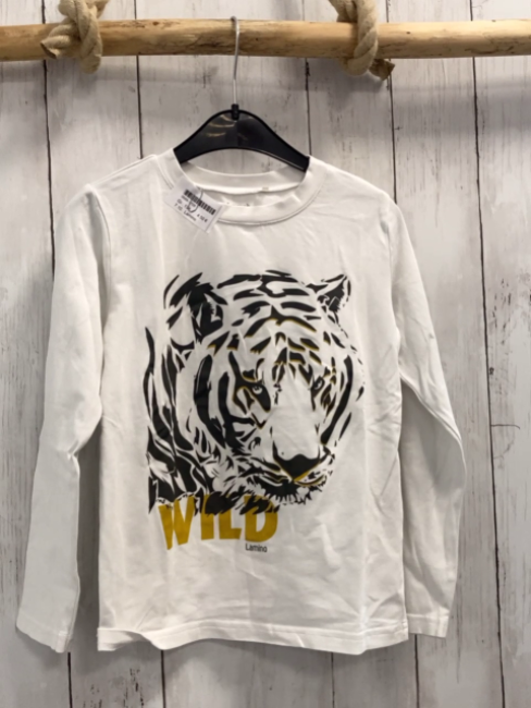 Lamino Langarmshirt Gr. 134  weiß grau ocker Tiger