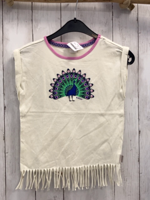B Nosy T-Shirt  Gr. 134  weiß pink Bund Pfau Fransen