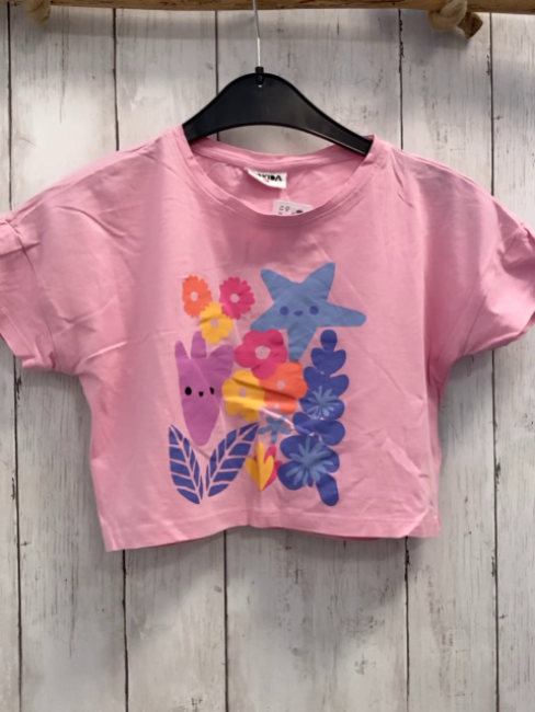 Mokida T-Shirt Gr. 128  rosa Blumen Stern kurz geschnitten