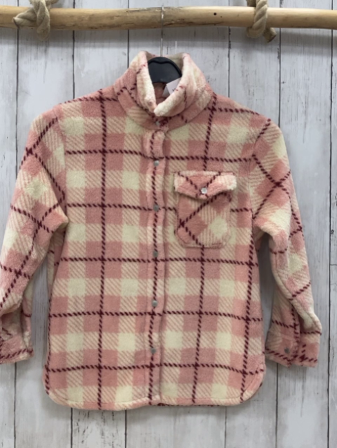  Bluse  Gr. 128  beige rosa aubergine kariert Plüsch 