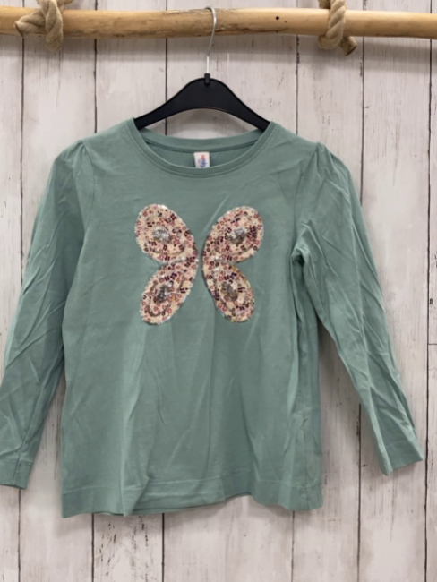   Langarmshirt  Gr. 122/128  mint Schmetterling mit silber Pailetten 