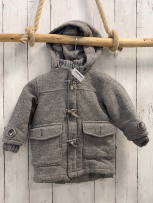 H&M  Wolljacke  Gr. 92  grau 60 % Wolle Kapuze Strickbund 