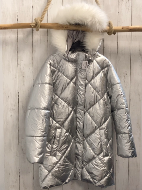 Mango Wintermantel  Gr. 164  silber Kapuze mit weißem Fellbund 