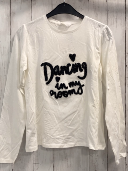 neu Mango  Langarmshirt  Gr. 164  weiß schwarze Schrift mit silber Glitzerfädchen 