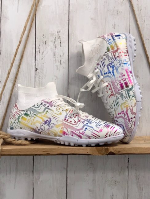  neu  Fußballschuhe  Gr. 43  creme bunter Glitzerdruck creme Strickbund weiße Sohle 