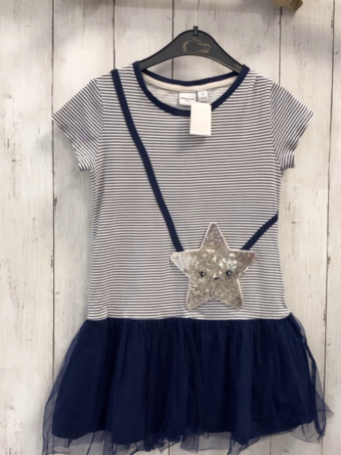 manguun Kleid  Gr. 122  blau weiße Streifen blauer Tüllrock silber Pailettenstern 