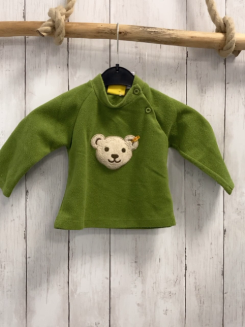 Steiff Pullover  Gr. 68  grün Fleece Plüscbärenkopf 