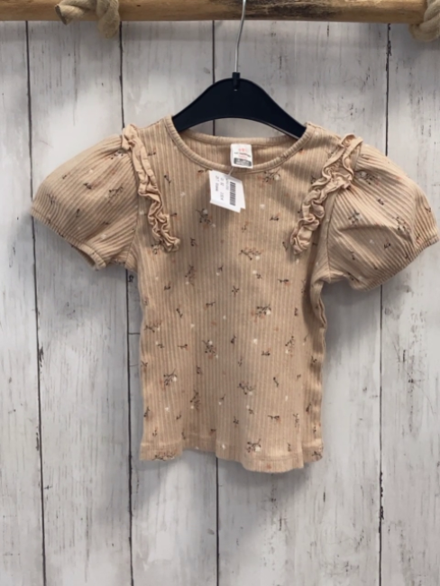 Waikiki  T-Shirt Gr. 92  sand Rippen Blumen Rüschen 