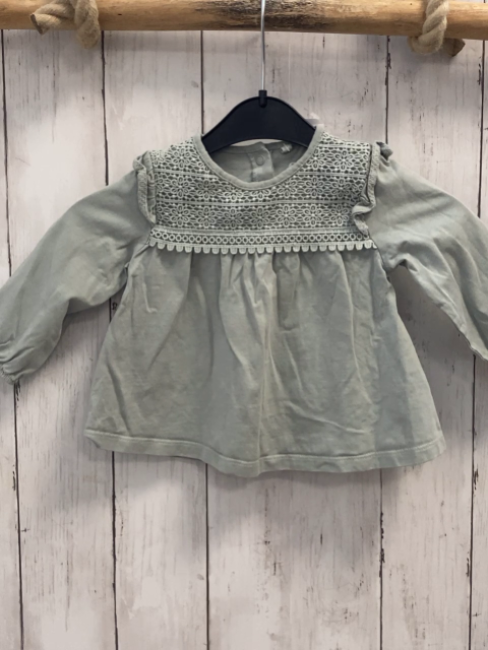   Langarmshirt  Gr. 74  mint Oberteil mit Blumenhäkelei 