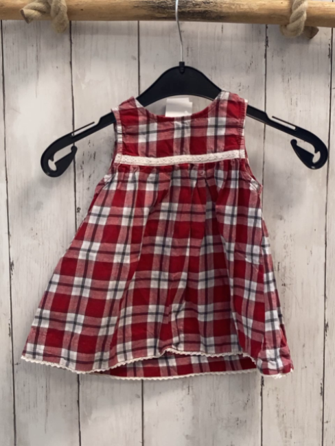 H&M  Kleid  Gr. 68  rot grau weiß kariert weiße Borte 