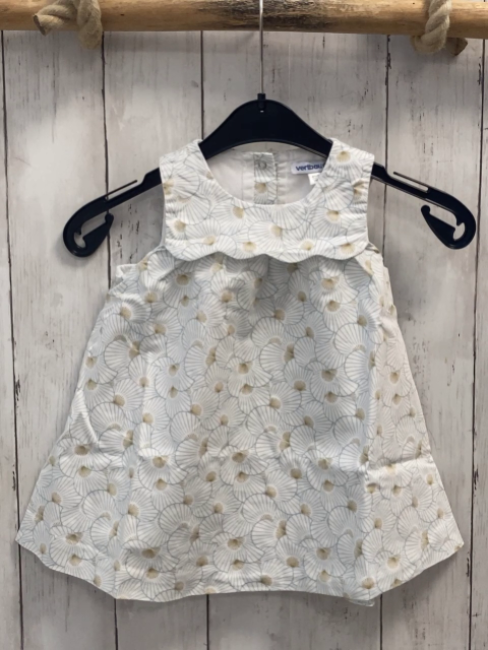 Vertbaudet  Kleid  Gr. 80  weiß hellblau goldener Muscheldruck