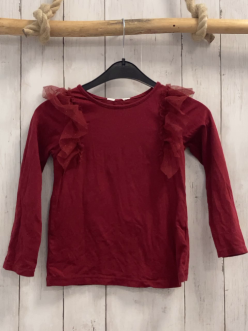 H&M  Langarmshirt  Gr. 110  rot Netzrüschen mit Glitzer 