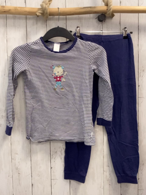 2tlg Schiesser  Schlafanzug  Gr. 128  blau weiße Streifen Bär + blau 