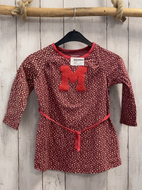 Vertbaudet  Kleid  Gr. 98  brombeere weiß rote Herzen rotes Teddy "M" Gürtelband 