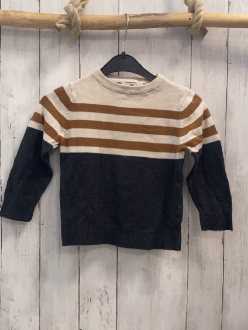 H&M  Pullover  Gr. 98  beige braune Streifen + grau Strick 