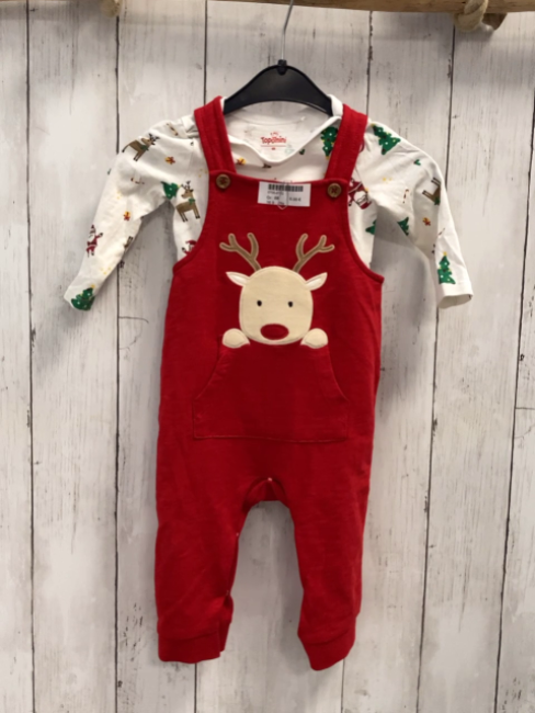 2tlg  Latzhose + Langarmbody  Gr. 68  rot weiß Weihnachtsmotive 