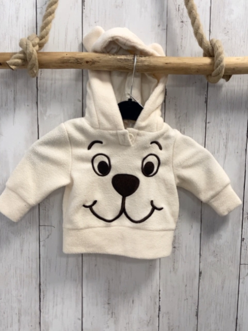   Pullover  Gr. 62  creme Fleece Kapuze mit Ohren braunes Bärengesicht 
