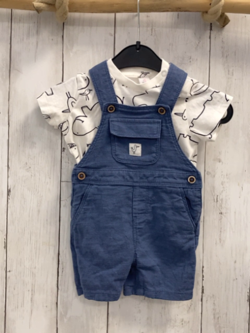 2tlg  T-Shirt + Latzshorts  Gr. 62  weiß blaue Tiere + blaue 