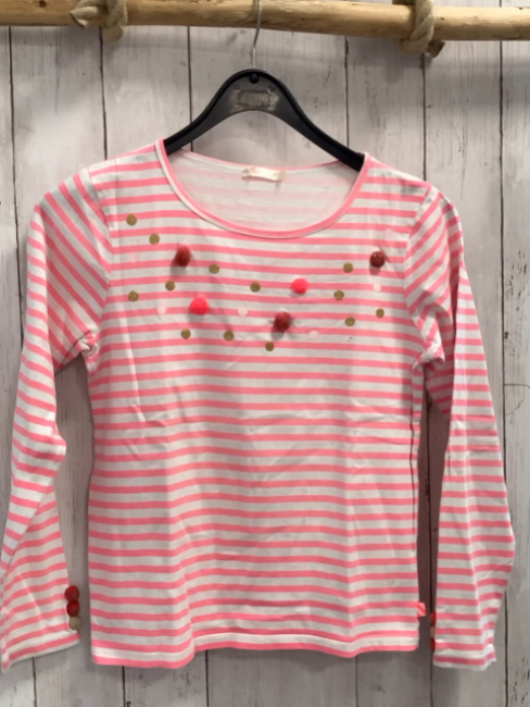 Billieblush  Langarmshirt  Gr. 146/152  rosa weiße Streifen goldene Glitzerpunkte Bommel 