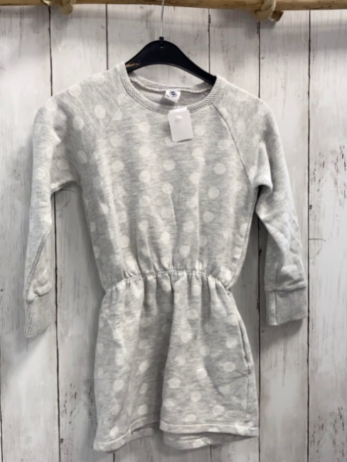 Petit Bateau  Kleid  Gr. 128  grau hellgraue Punkte 