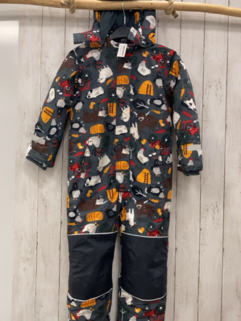 TCM Winteroverall Gr. 122/128  grau bunte Bauernhoftiere + -motive 